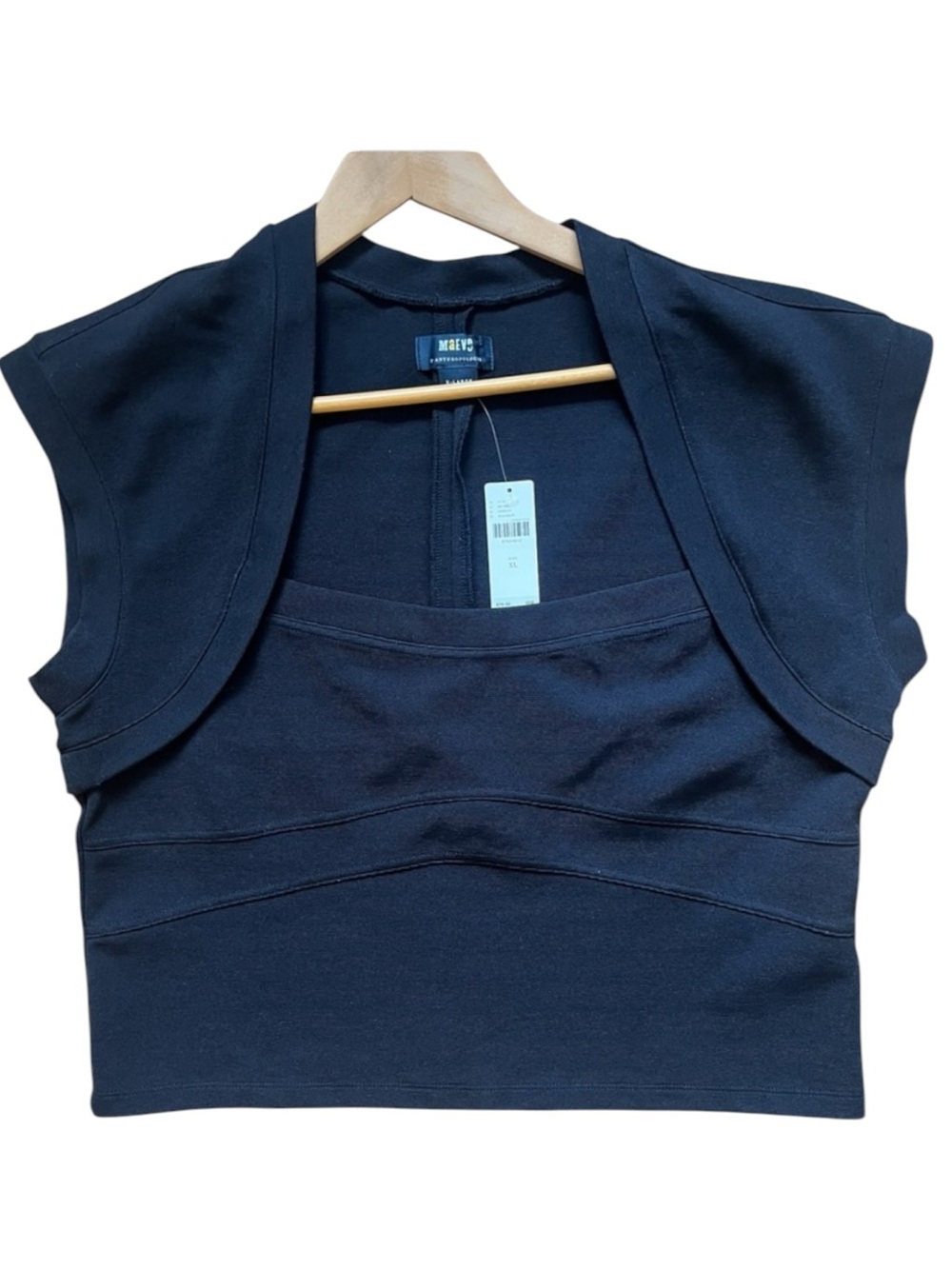 MAEVE Anthropologie Black Ponte Knit Square Neck Cap Sleeve Top XL NWT - Picture 4 of 8